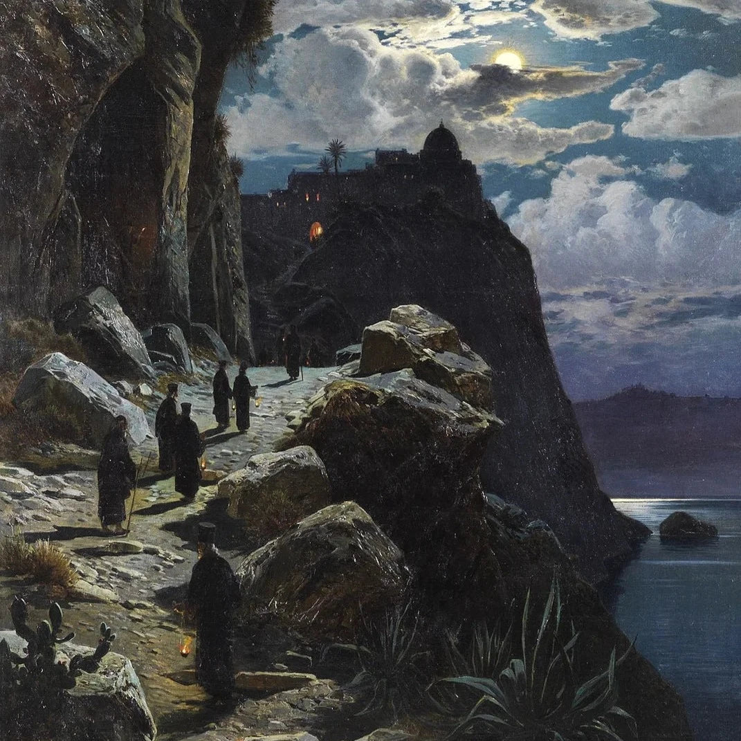 Monks Walk to the Mountain Monastery of Athos | Hermann Corrodi | 1905