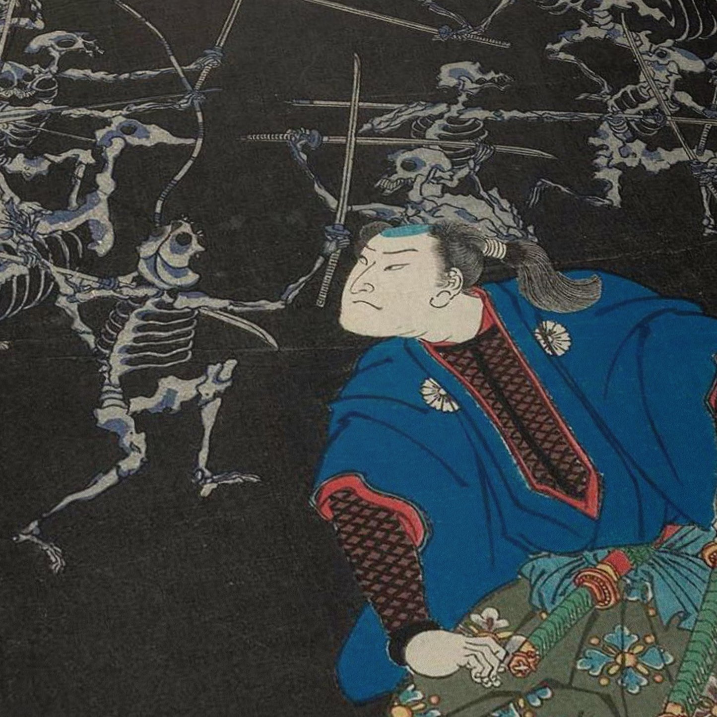 Oya Taro Mitsukuni Watching A Battle Scene Between Armies Of Skeletons | Tsukioka Yoshitoshi | 1865