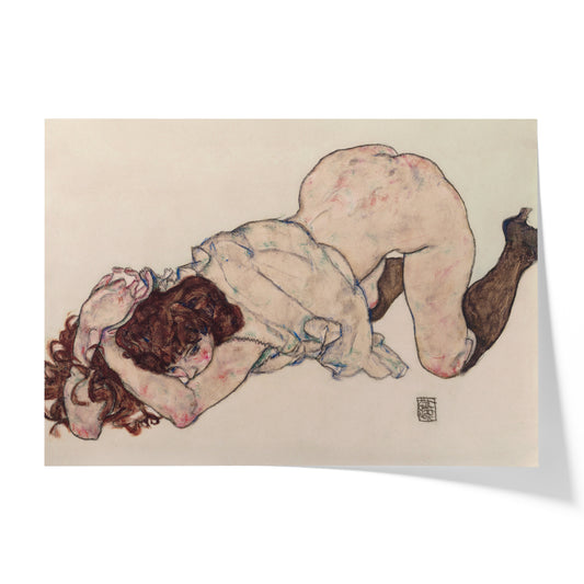 Kneeling girl, Resting on Both Elbows | Egon Schiele | 1917