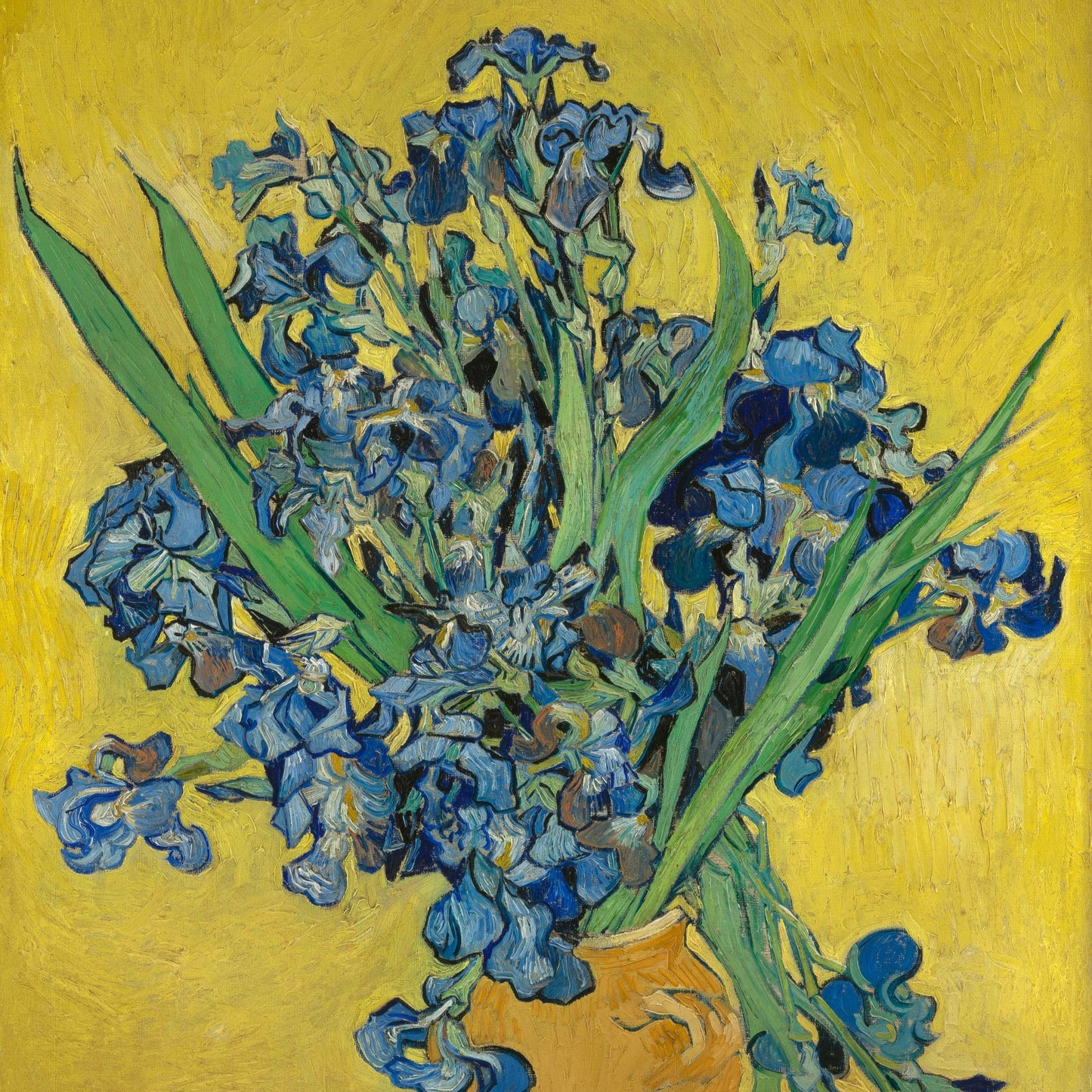 Vase with Irises Against a Yellow Background | Vincent van Gogh | 1889