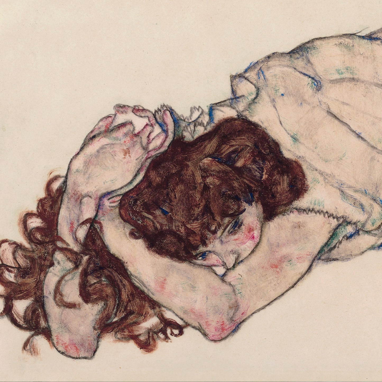 Kneeling girl, Resting on Both Elbows | Egon Schiele | 1917