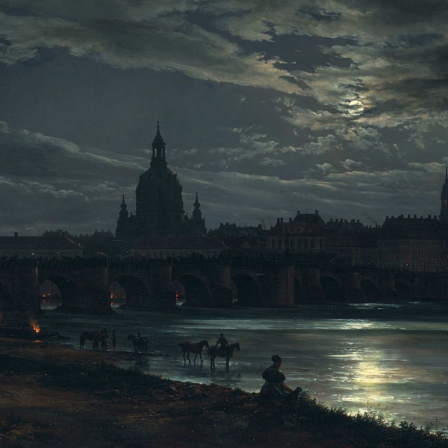 View of Dresden by Moonlight | Johan Christian Dahl | 1839